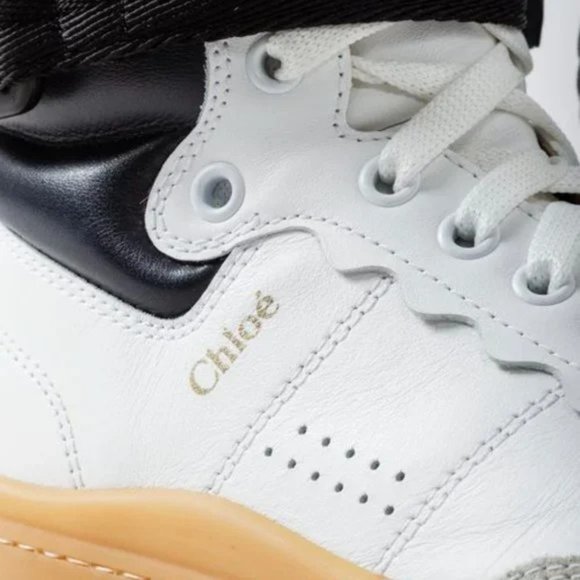 Chloe Franckie High-Top White Leather Sneaker - Picture 9 of 11